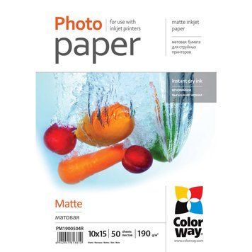 Фотопапір ColorWay матовий 190г/м2 10x15см 50 арк. (PM1900504R) DC-52473 фото