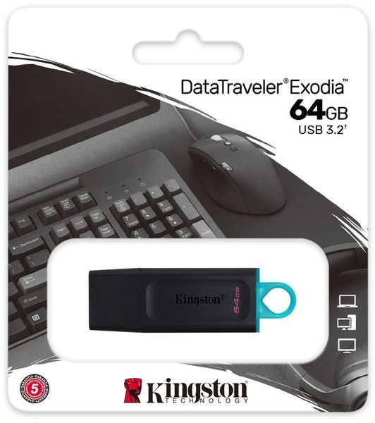 Флеш-накопичувач USB3.2 64GB Kingston DataTraveler Exodia Black/Teal (DTX/64GB) DC-322990 фото