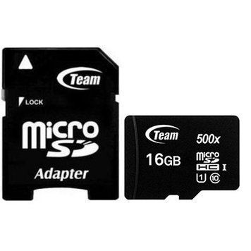 Карта пам`ятi MicroSDHC 16GB UHS-I Class 10 Team Black + SD-adapter (TUSDH16GCL10U03) DC-211943 фото