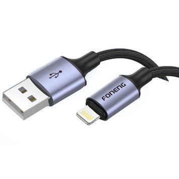 Кабель Foneng X95 Metal Head Braided Cable (3A) USB - Lightning (M/M), 1.2 м, Black (X95-CA-IP) DC-488441 фото